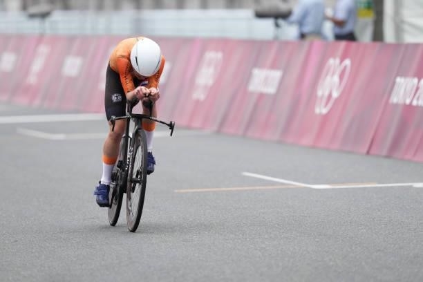 Annemiek van Vleuten of Team Netherlands competes in the Women's Individual Time Trial during day 5 of the Tokyo 2020 Olympic Games at the Fuji...