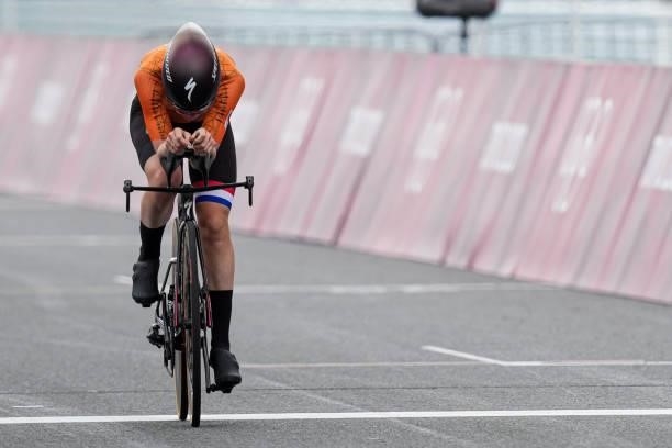 Anna van der Breggen of Team Netherlands competes in the Women's Individual Time Trial during day 5 of the Tokyo 2020 Olympic Games at the Fuji...