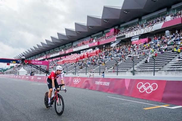 Marlen Reusser of Team Switzerland competes in the Women's Individual Time Trial during day 5 of the Tokyo 2020 Olympic Games at the Fuji...