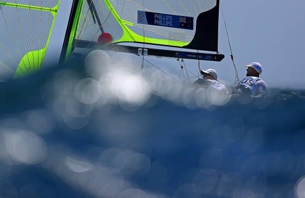 Will Phillips and Sam Phillips of Team Australia compete in the Men's Skiff - 49er class on day five of the Tokyo 2020 Olympic Games at Enoshima...