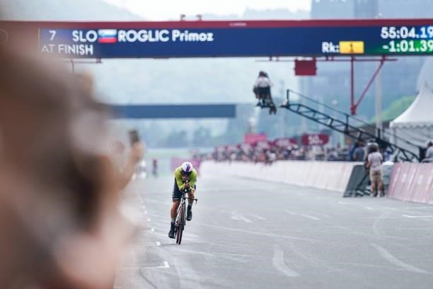 Primoz Roglic of Slovenia competing on Men's Individual Time Trial during the Tokyo 2020 Olympic Games at the Fuji International Speedway on July 28,...