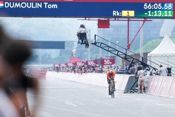 Tom Dumoulin of the Netherlands competing on Men's Individual Time Trial during the Tokyo 2020 Olympic Games at the Fuji International Speedway on...