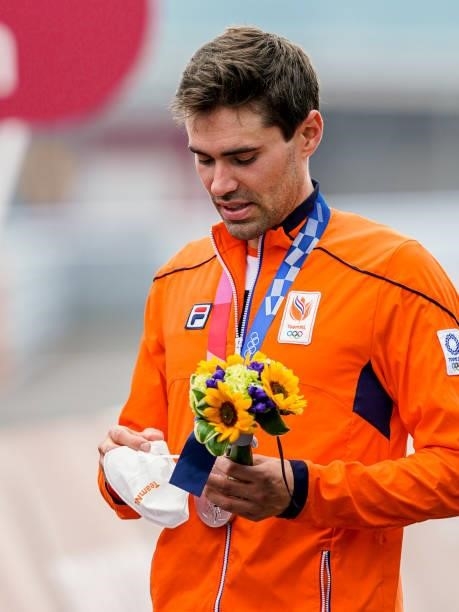 Tom Dumoulin of the Netherlands with his silver medal competing on Men's Individual Time Trial during the Tokyo 2020 Olympic Games at the Fuji...