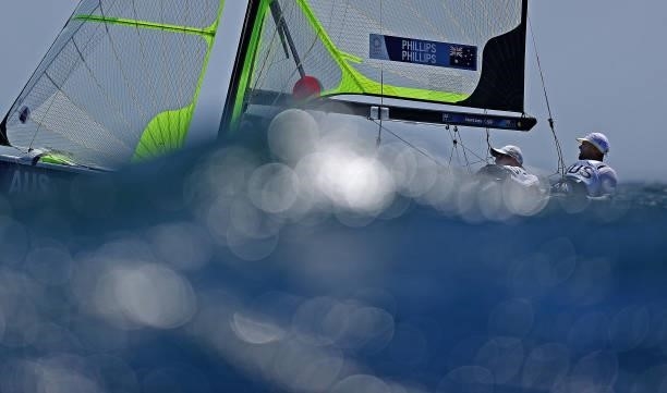 Will Phillips and Sam Phillips of Team Australia compete in the Men's Skiff - 49er class on day five of the Tokyo 2020 Olympic Games at Enoshima...