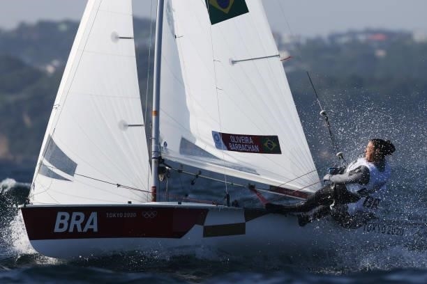 Fernanda Oliveira and Ana Barbachan of Team Brazil compete in the Women's 470 class on day five of the Tokyo 2020 Olympic Games at Enoshima Yacht...