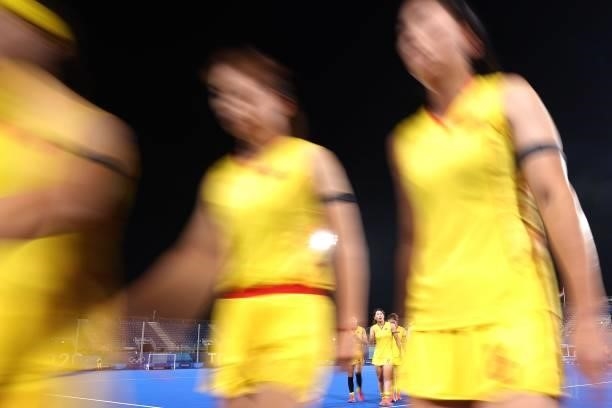 China players leave the pitch following the Women's Preliminary Pool B match between Argentina and China on day five of the Tokyo 2020 Olympic Games...