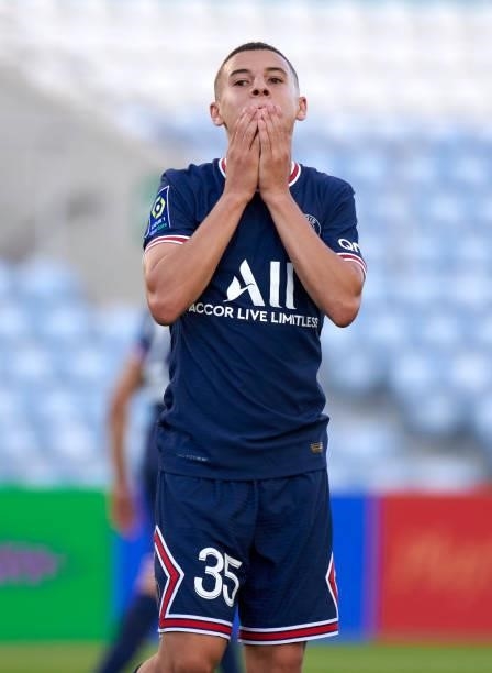 Ismael Gharbi of Paris Saint Germain reacts during a pre season friendly match between Sevilla FC and Paris Saint-Germain at Estadio Algarve on July...