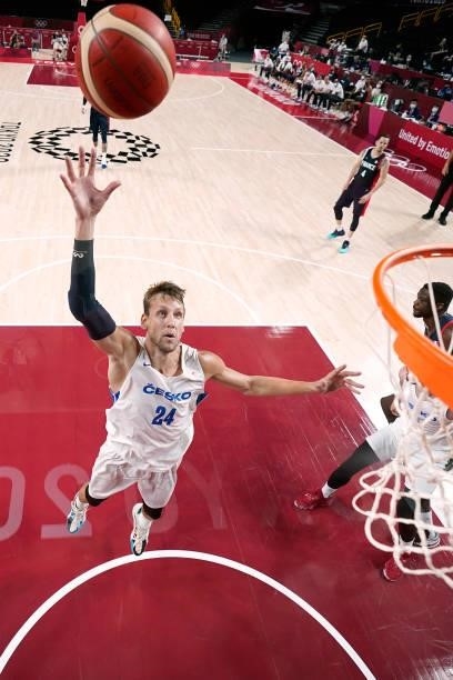 Jan Vesely of Team Czech Republic shoots from the lane against France during the second half of a Men's Preliminary Round Group A game on day five of...