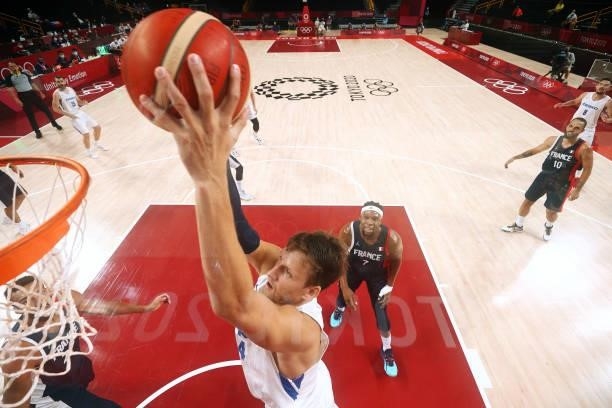 Jan Vesely of Team Czech Republic pulls down a rebound against France during the second half of a Men's Preliminary Round Group A game on day five of...