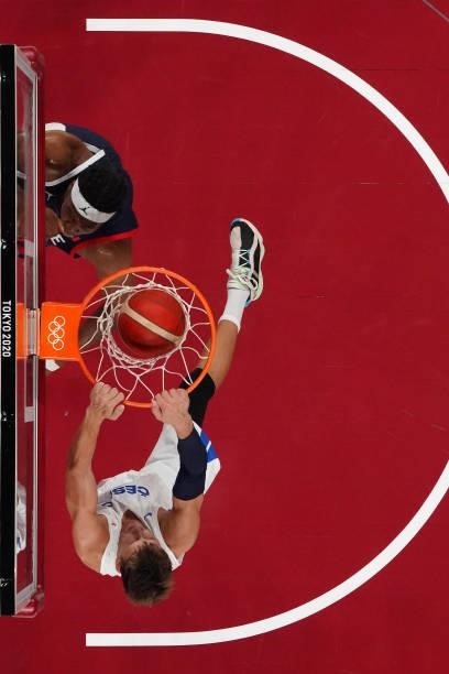 Jan Vesely of Team Czech Republic dunks against France during the second half of a Men's Preliminary Round Group A game on day five of the Tokyo 2020...