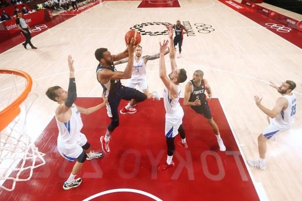 Rudy Gobert of Team France drives into the lane against Czech Republic during the first half of a Men's Preliminary Round Group A game on day five of...