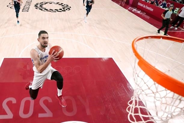 Tomas Satoransky of Team Czech Republic drives to the basket on a breakaway against France during the first half of a Men's Preliminary Round Group A...