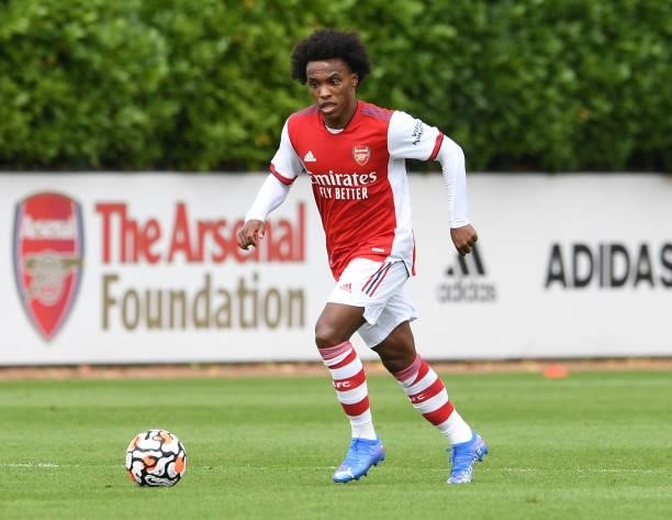 Willian of Arsenal during the pre season friendly match between Arsenal and Watford at London Colney on July 28, 2021 in St Albans, England.