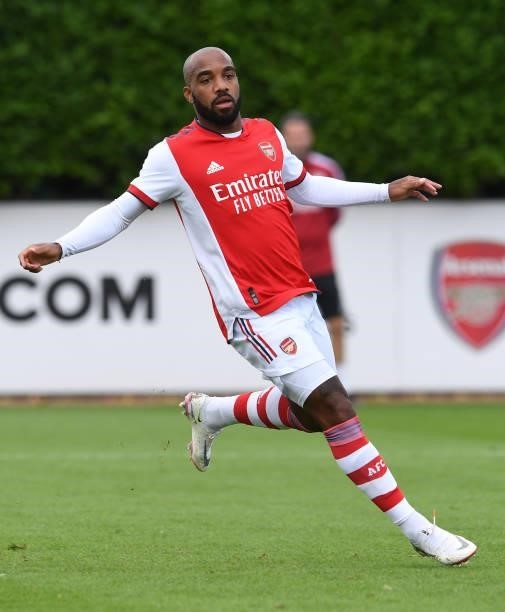 Alexandre Lacazette of Arsenal during the pre season friendly match between Arsenal and Watford at London Colney on July 28, 2021 in St Albans,...