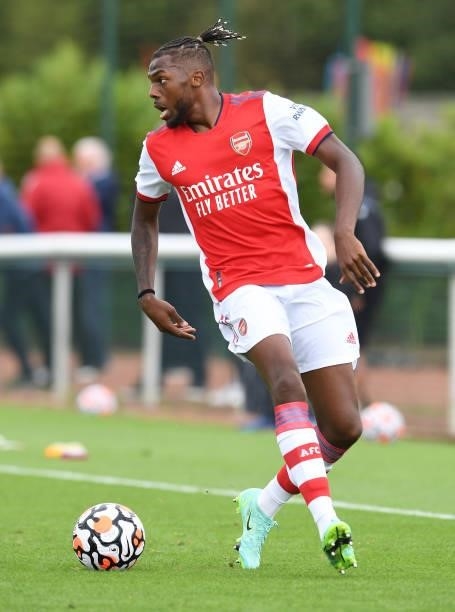 Nuno Tavares of Arsenal during the pre season friendly match between Arsenal and Watford at London Colney on July 28, 2021 in St Albans, England.