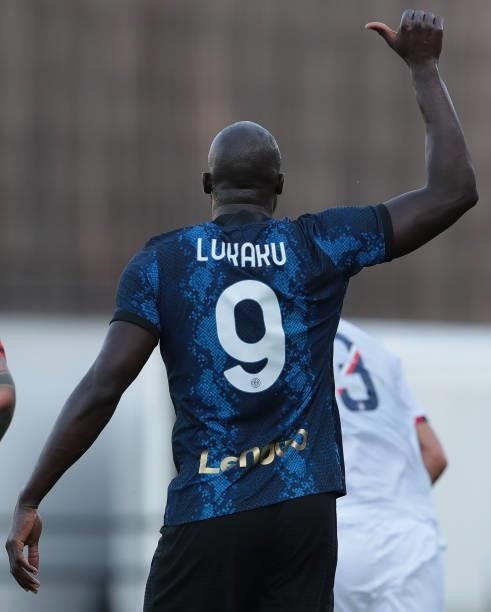 Romelu Lukaku of FC Internazionale gestures during the pre-season friendly match between FC Internazionale and FC Crotone at the club's training...