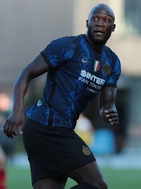 Romelu Lukaku of FC Internazionale looks on during the pre-season friendly match between FC Internazionale and FC Crotone at the club's training...