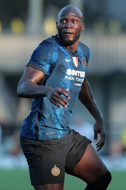 Romelu Lukaku of FC Internazionale looks on during the pre-season friendly match between FC Internazionale and FC Crotone at the club's training...