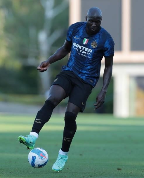 Romelu Lukaku of FC Internazionale in action during the pre-season friendly match between FC Internazionale and FC Crotone at the club's training...