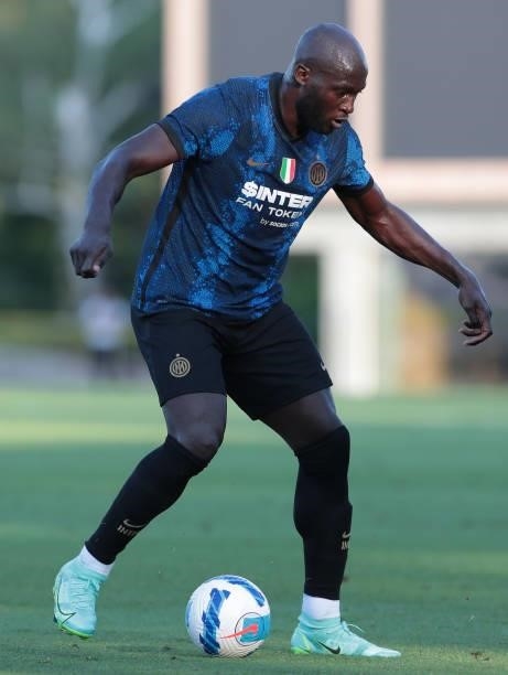 Romelu Lukaku of FC Internazionale in action during the pre-season friendly match between FC Internazionale and FC Crotone at the club's training...