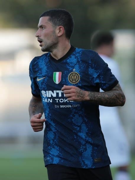 Stefano Sensi of FC Internazionale looks on during the pre-season friendly match between FC Internazionale and FC Crotone at the club's training...