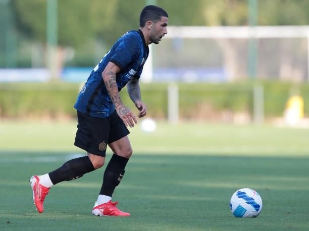 Stefano Sensi of FC Internazionale in action during the pre-season friendly match between FC Internazionale and FC Crotone at the club's training...