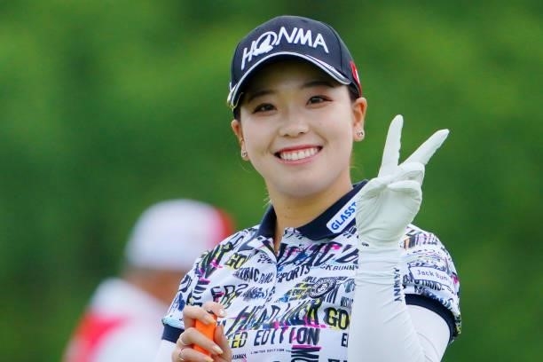 Miyu Goto of Japan poses on the 1st tee during the first round of Rakuten Super Ladies at Tokyu Grand Oak Golf Club on July 29, 2021 in Kato, Hyogo,...