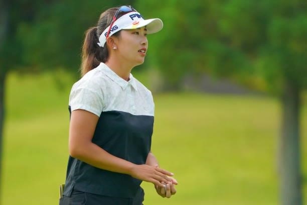 Karin Takeyama of Japan is seen on the 1st green during the first round of Rakuten Super Ladies at Tokyu Grand Oak Golf Club on July 29, 2021 in...