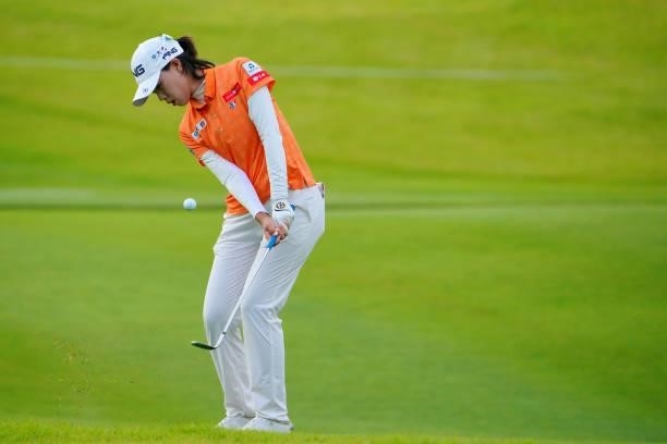 Langkul of Thailand chips onto the 1st green during the first round of Rakuten Super Ladies at Tokyu Grand Oak Golf Club on July 29, 2021 in Kato,...