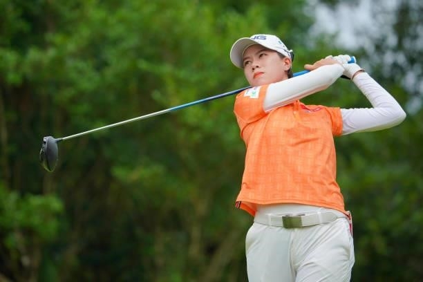 Langkul of Thailand hits her tee shot on the 2nd hole during the first round of Rakuten Super Ladies at Tokyu Grand Oak Golf Club on July 29, 2021 in...