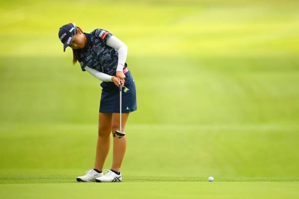 Nana Suganuma of Japan attempts the birdie putt on the 10th green during the first round of Rakuten Super Ladies at Tokyu Grand Oak Golf Club on July...
