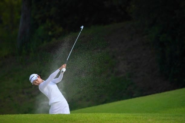 Ayaka Matsumori of Japan hits her second shot on the 2nd hole during the first round of Rakuten Super Ladies at Tokyu Grand Oak Golf Club on July 29,...