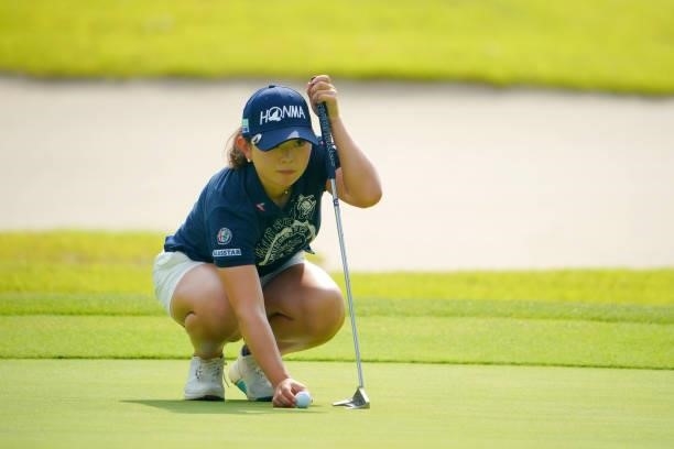Momo Yoshikawa of Japan lines up a putt on the 3rd green during the first round of Rakuten Super Ladies at Tokyu Grand Oak Golf Club on July 29, 2021...