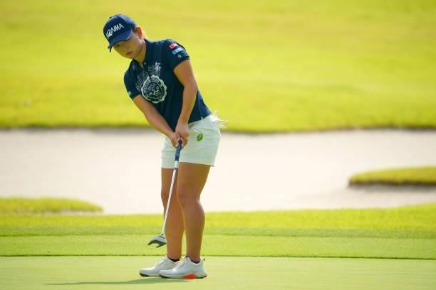 Momo Yoshikawa of Japan attempts a putt on the 3rd green during the first round of Rakuten Super Ladies at Tokyu Grand Oak Golf Club on July 29, 2021...