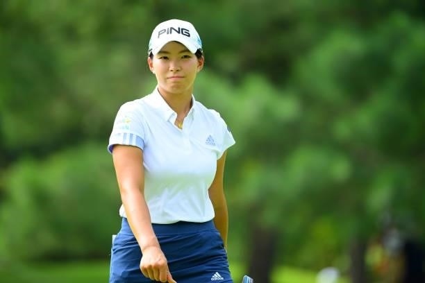 Hinako Shibuno of Japan is seen on the 15th green during the first round of Rakuten Super Ladies at Tokyu Grand Oak Golf Club on July 29, 2021 in...