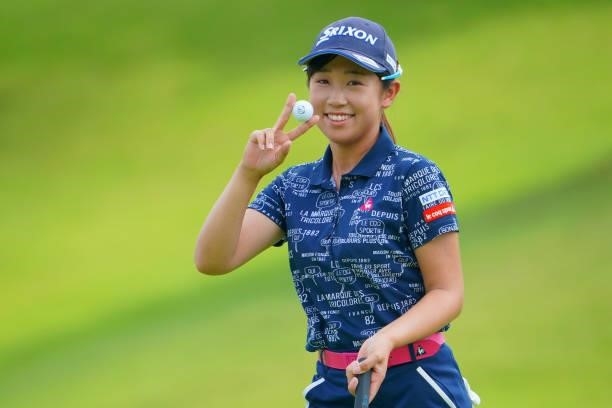 Nana Suganuma of Japan poses on the 5th green during the first round of Rakuten Super Ladies at Tokyu Grand Oak Golf Club on July 29, 2021 in Kato,...