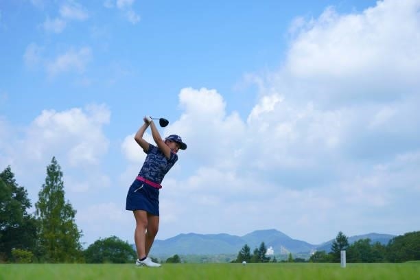 Nana Suganuma of Japan hits her tee shot on the 6th hole during the first round of Rakuten Super Ladies at Tokyu Grand Oak Golf Club on July 29, 2021...