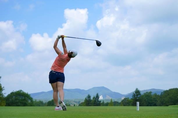 Mizuki Ooide of Japan hits her tee shot on the 6th hole during the first round of Rakuten Super Ladies at Tokyu Grand Oak Golf Club on July 29, 2021...