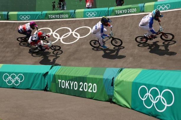 Kye Whyte of Team Great Britain, Corben Sharrah of Team United States, Romain Mahieu of Team France and Sylvain Andre of Team France as they compete...