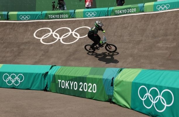 Alex Limberg of Team South Africa during the Men's BMX quarterfinal heat 1, run 3 on day six of the Tokyo 2020 Olympic Games at Ariake Urban Sports...