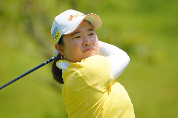 Tsugumi Miyazaki of Japan hits her tee shot on the 11th hole during the first round of Rakuten Super Ladies at Tokyu Grand Oak Golf Club on July 29,...