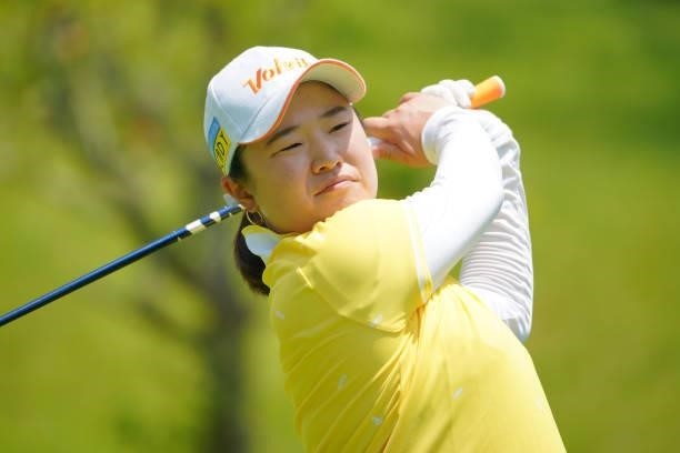 Tsugumi Miyazaki of Japan hits her tee shot on the 11th hole during the first round of Rakuten Super Ladies at Tokyu Grand Oak Golf Club on July 29,...