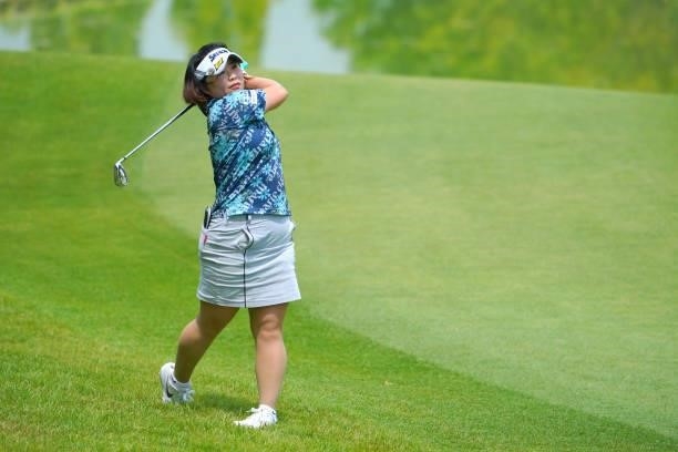 Hiroko Azuma of Japan hits her second shot on the 16th hole during the first round of Rakuten Super Ladies at Tokyu Grand Oak Golf Club on July 29,...