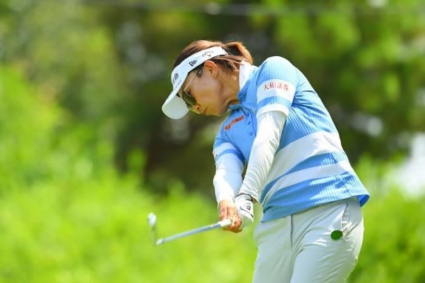 Teresa Lu of Chinese Taipei hits her tee shot on the 3rd hole during the first round of Rakuten Super Ladies at Tokyu Grand Oak Golf Club on July 29,...
