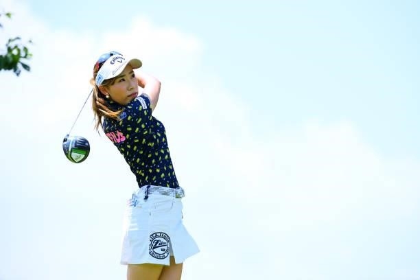 Ayako Kimura of Japan hits her tee shot on the 4th hole during the first round of Rakuten Super Ladies at Tokyu Grand Oak Golf Club on July 29, 2021...