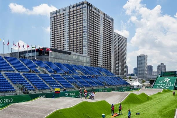 General interior overview of the track and the stands competing on Quarterfinals during the Tokyo 2020 Olympic Games at the Aomi Urban Sports Park on...