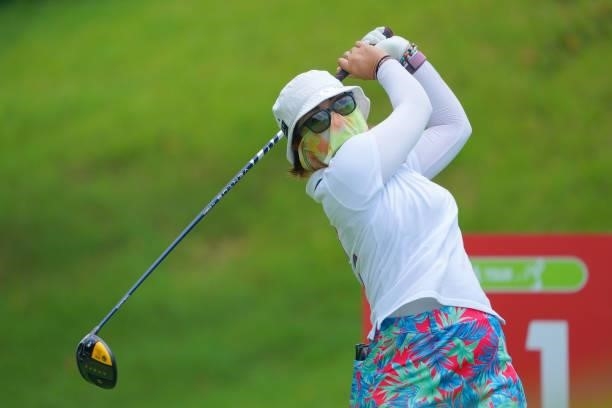 Satsuki Oshiro of Japan hits her tee shot on the 11th hole during the first round of Rakuten Super Ladies at Tokyu Grand Oak Golf Club on July 29,...