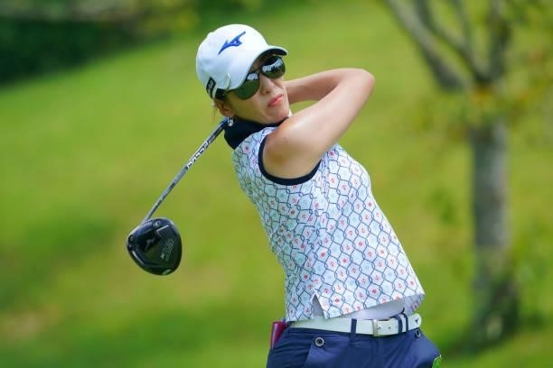 Keiko Kubo of Japan hits her tee shot on the 11th hole during the first round of Rakuten Super Ladies at Tokyu Grand Oak Golf Club on July 29, 2021...