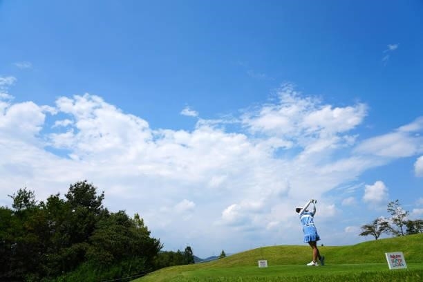 Yuzuki Tanaka of Japan hits her tee shot on the 3rd hole during the first round of Rakuten Super Ladies at Tokyu Grand Oak Golf Club on July 29, 2021...