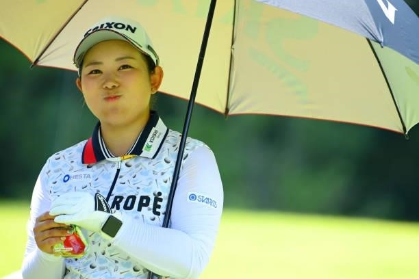 Saki Asai of Japan is seen on the 8th tee during the first round of Rakuten Super Ladies at Tokyu Grand Oak Golf Club on July 29, 2021 in Kato,...